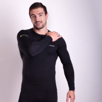 E NDR mens bamboo long sleeve T-shirt black/Lt.green sew.