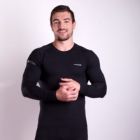 E NDR mens bamboo long sleeve T-shirt black/Lt.green sew.